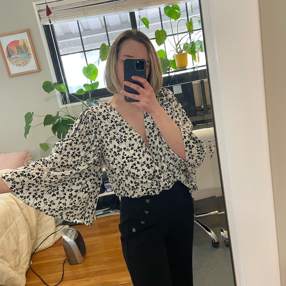 Floral Black and White Blouse